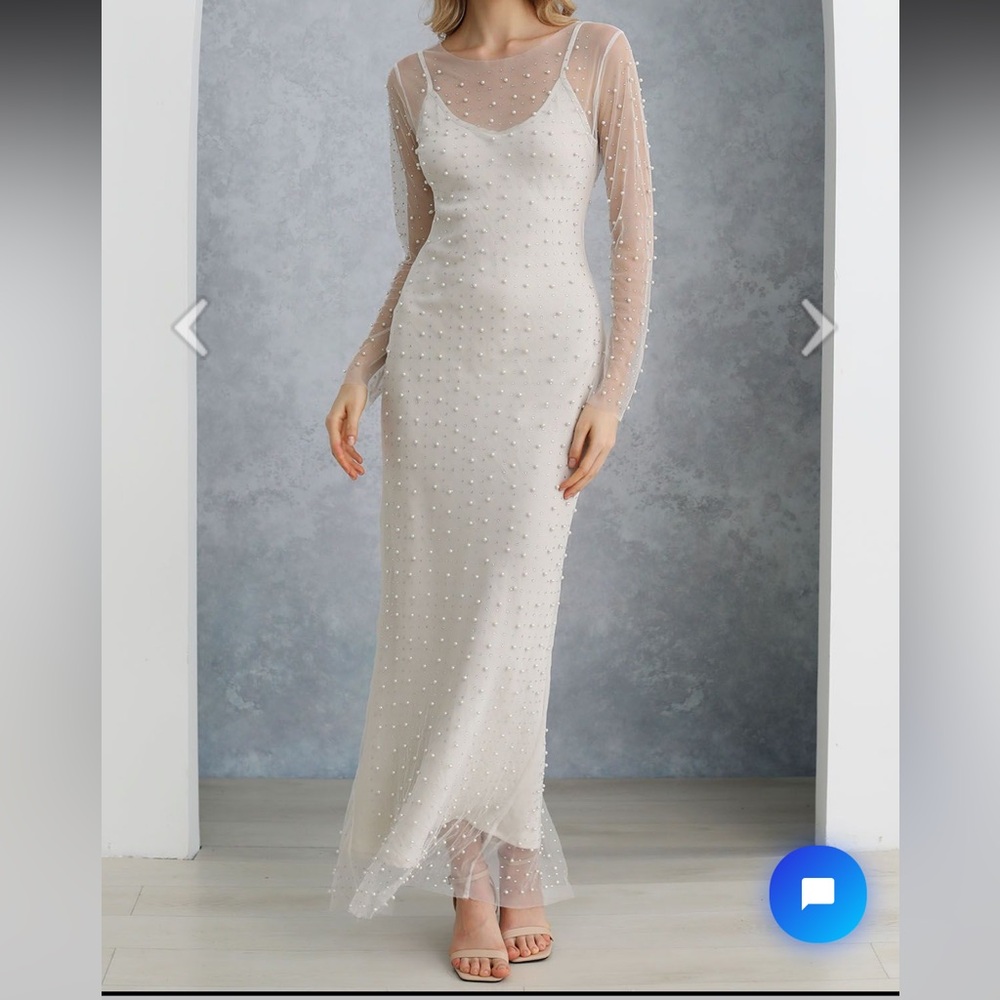 Elegant Pearl-Embellished White Dress